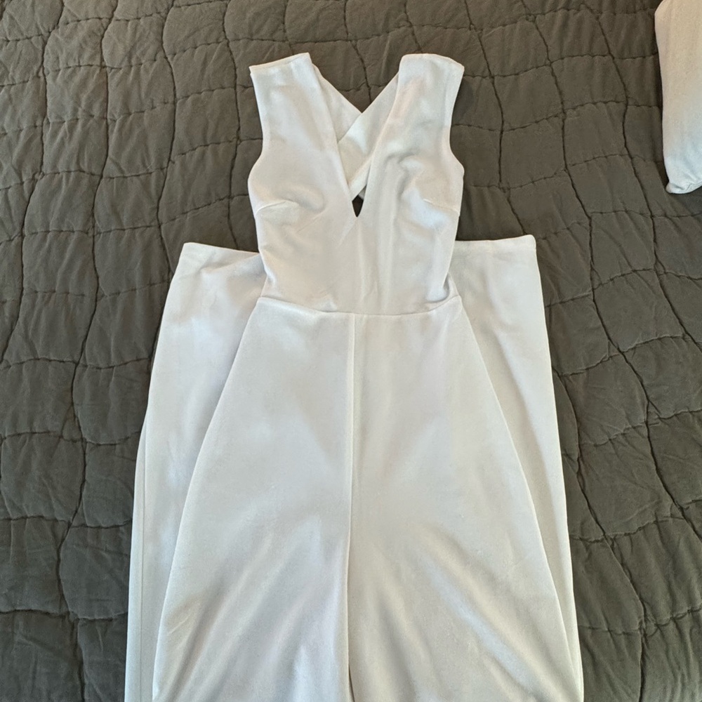 Lulu's White Sleeveless V-Neck Jumpsuit